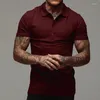 Polos pour hommes Polo de couleur unie pour hommes col montant à manches courtes décontracté hauts en coton chemises à la mode pour jeunes