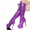 Olomm Neue Frauen Winter Plattform Knie Stiefel Patent Leder Stiletto Heels Runde Kappe Ziemlich Weiß Party Schuhe Plus UNS Größe 5-20