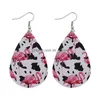 Charm Colorf Fashion Flamingo Leaves Leopard Print Pu Orecchini in pelle per le donne Personalità Orecchino Goccia d'acqua Ovale Ciondola J Dhgarden Dh7Fd