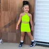 Clothing Sets 2023 Summer Kids Clothes 2 piece Criss Cross Halter Crop Tops+Skirts Suits Bandage Neon Green Skirts For Girls 1-8Y Y23