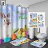 Cortinas de ducha con estampado de conejo de Pascua feliz con ganchos, bonita cortina de baño, juego de alfombrillas de franela suave, alfombras de baño, decoración del hogar 230510