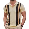 Polos de hombre Vintage Patchwork a rayas Polo de punto de hombre Primavera Verano Casual Manga corta Botón de solapa Camiseta Tops Ropa de hombre Moda 230510