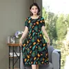 Freizeitkleider Sommerkleid Damen 2023 O-Ausschnitt Kurzarm Bunter Druck Elegant Lose A-Linie Lang