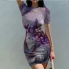 Robes décontractées vente de mode d'été robe d'impression 3D pour femmes sexy et élégante col rond paysage à manches courtes