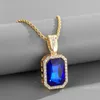 Chains Men Hip Hop Pendant Women Fashion Gold Color Iced Out Rhinestone Mini Square Red Blue Gem Crystal Cuban Necklace Drop