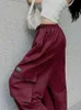 Damesbroek Capri's Weemeep Red Baggy Cargo Pants Trapstring Elastische hoge taille Casual broek Pocket Koreaanse mode zweetbroek streetwear dames sport 230510