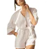 Kvinnors sömnkläder högkvalitativa kvinnor linnet pyjamas bomull halv ärmar franska amerikansk stil set 2 bit kort kvinna pajama