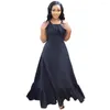 Ethnic Clothing Summer Women Sexy Spaghetti Strap Backless Long Dress Elegant Lace Up Ruffles Big Swing Resort Style Dresses Ropa Africana