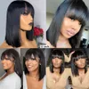 Hair Wigs Straight Bob Human with Bangs Full Machine Made Glueless Brazilian Remy No Lace for Woman 230510