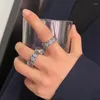 Fedi nuziali vintage placcato argento modello fidanzamento aperto per le donne brillare verde blu CZ pietra intarsio gioielli di moda regalo per feste