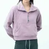 Yoga Outfit LU-99 Femmes Fitness Sweats à capuche Runing Veste Dames Sport Demi-Zip Sweat-shirt épais Lâche Manteau de style court avec trou de pouce en polaire Sportwearh