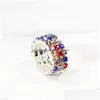 Anillos de racimo Filas de moda Colorf Crystal Rhinestone Ajustable Brillante 3 Anillo elástico para mujer Jewe nupcial Dhgarden Dhlaw