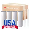 US CA Warehouse Sublimationsrohlinge Tassen 20oz Edelstahl gerade Becher Weißer Becher mit Deckel und Strohhalm Wärmeübertragungsbecher Wasserflaschen