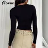 Damska koszulka z długim rękawem Y2K Slim Fit Shirt Kobiety swobodny streetwear podstawowy tee moda przycięte topy o szyja seksowne chude solidne panie T koszule 230510