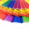 Folding Rainbow Fans Vintage Style Rainbow Printing Crafts Home Festival Decoration Plastic Hand Hold Dance Fans