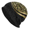 Bérets Bonnet Hiver Tricoté Chapeau Hommes Femmes Noir Et Or Floral Damas Bonnets Casquettes Adulte Géométrique Art Bonnet Chapeaux En Plein Air Ski Cap