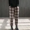 Capris Rimocy Winter Thashen Black White Plaid Pants Women New Warm Velvet Harem Pantalones女性カジュアルルーズストレートズボン女性