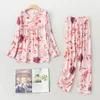 Women's Sleepwear 2023 Satin Pajamas For Women 2Pcs Pjs Home Wear Clothing Print Floral Cotton Ladies Loose Sleep Nightclothes Pant Sets