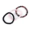 Strand handgjorda svart onyx rhodonite rose kvarts pärlor handled män kvinnor naturliga stenarmband set stapelbara mala armband