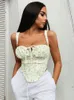 Débardeurs pour femmes Camis Asie Floral Corset Femmes Doux Imprimer Cravate Sexy Crop Top Été Sans Manches Froncé Désossage Bustier Débardeur Décontracté 230510