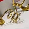 Rene Caovilla Golden Sandals أحجار الراين الحجرية مزينة القشرة المعدنية Snake Strass Stiletto Heel Sandals Evenals Shoes مصممين فاخرون حذاء الكاحل