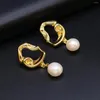 Boucles d'oreilles clous perle d'eau douce naturelle plaqué or boucle d'oreille élégante culture blanche pour les femmes bijoux en gros