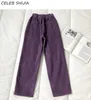 Women's Pants Capris Spring Corduroy Trousers Woman Pants Elastic Waist Purple Solid Straight Leg Pants Autumn Chic Loose Harajuku Pants Woman Bottom 230510