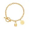 Charm Bracelets Dainty 18k Gold Plated Bracelet For Women Stainless Steel Lock Engraved Portrait OT Clasp Bangle Jewelry