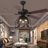 Industrial Bird Caged Ceiling Fans with Lights E27 Bulb Retro Wood Fan Lighting for Bedroom 110V 220V 48inch 52inch Strong Wind Farmhouse Fan Lamp