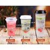 Kitchenware 50pcs High quality strawberry cup transparent plastic cup dispsoable milkshake cup party 90 caliber fruit juice packaging cups