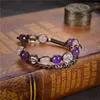 Strand femmes bijoux Bracelet perles de pierre naturelle violet améthystes corde tressée Bracelets en cuir Bracelet Yoga Y1017