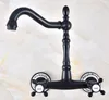 Kitchen Faucets Basin Faucet Swivel Double Handle Dual Hole Wall Mount Bathroom Sink Cold And Water Mixer Tap Black Oil Brass Dnf462