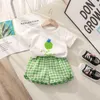 Kledingsets Fruit T-stukken Plaid shorts 2-stuk set voor kinderen Babykleding Zomer Korte mouwen Pak Teuter Girl-kostuum Leuke T-shirts Outfits