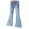 Dames jeans dames elastische high-taille slanke spijkerbroek denim pocket knop casual laars gesneden broek jeans dames rechte knop wijd uitlopende jeans 230510