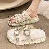 Slippers Summer Punk Rock Women Slippers Rivets Platform Leather Mules Creative Metal Fittings Slippers Female Casual Sandals Shoe Slides Y23