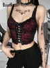 Womens Tanks Camis InsGoth Sexy Bandge Black Lace Women Gothic Spaghetti Strap Backless Bodycon Crop Tank Vintage E Girl Summer oles 230509