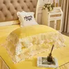 Bed Skirt Princess Lace Milk Velvet Bed Skirt with Pillowcase for Girls Mat Bed Sheet Skirt Bedding Bedspreads Bed Cover Non-Slip Sheet 230510