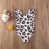 Kadın Mayo Yürümeye Başlayan Bebek Çocuk Çocuklar Kızlar Moda Sevimli Kolsuz Leopar Fırfır Tek Parça Takım Eşit Bikini Mayo Banyo Plajı