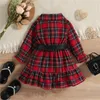 Robes fille 1-5 ans enfant en bas âge enfants filles robe de noël princesse Plaid revers rouge pour automne volants ourlet avec ceinture