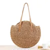 Storage Bags Women Simple Summer Holiday Woven Round Shoulder Shopping Bags Casual Ladies Beach Vacation Large Capacity Tote Handbags P230510