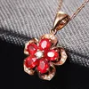 Pendentif Colliers Belle Rétro Incrusté Rouge Zircon Fleur Collier Haute Qualité Or Rose Femmes 9 2 5 Bijoux Fête CadeauPendentif