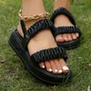 Elastic Band Women Summer Sandals Solid Open Toe Platform Flat Soft Bottom Bottom Hateble Shoes Casu Commfy Walking Sports 36492