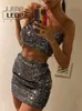 Tweede stuk jurk LEDP Y2K Sequin Party Club Sexy festival kleding vrouwelijk pak rok twee delige sets dames outiften crop top zwarte mini rokken t230510