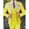 Men's Suits Beige Customized Men's Business Casual Suit Three Piece Set Bridesman Wedding Party Top Pants Tank