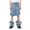 Jeans pour hommes jambe détachable hommes Streetwear mode Hip Hop lâche décontracté Vintage Denim pantalon 2 Style Cargo pantalon mâle