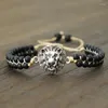 Bracelets porte-bonheur Noter fait à la main tisser hommes Bracelet Vintage Lion Braclet réglable 4mm petite pierre Onyx Punk Braslet Homme cadeau pour lui