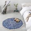 Teppiche Marokko Runder Teppich Boho-Stil Quaste Baumwollstoff Teppichmatte Türdecke Dekor M68E1