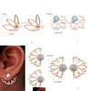 Stud Fashion Lotus Flower Earrings Korean Crystal Chic Imitation Pearl Angel Wings Geometry for Women Jewelry Drop Delivery Dhgarden DHZ4X