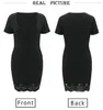 Casual Dresses Sexy Women Summer Dress Solid Lace Patchwork See Through Pencil Lady V-Neck Short Sleeve Slim Wrap Hip Mini