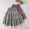 Röcke Sweet Mori Girl Cottagecore Rock Print Flower Hollowed Lace-up Bottoms Petticoat With Lace Long Midi Women Elastic